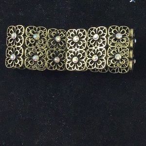 Antique gold bronze crystal cuff bracelet